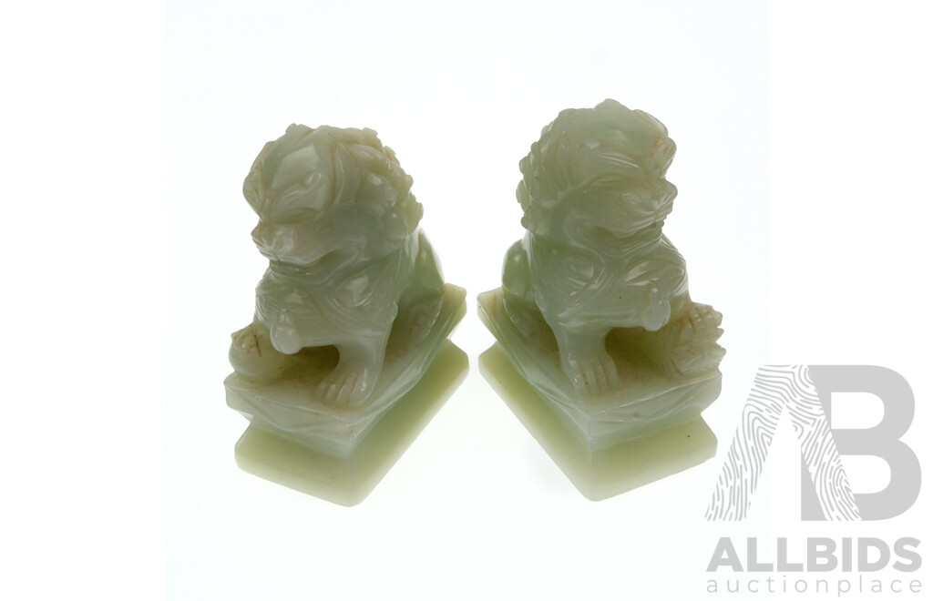 Pair Chinese Hand Carved Hard Stone Pho Dogs