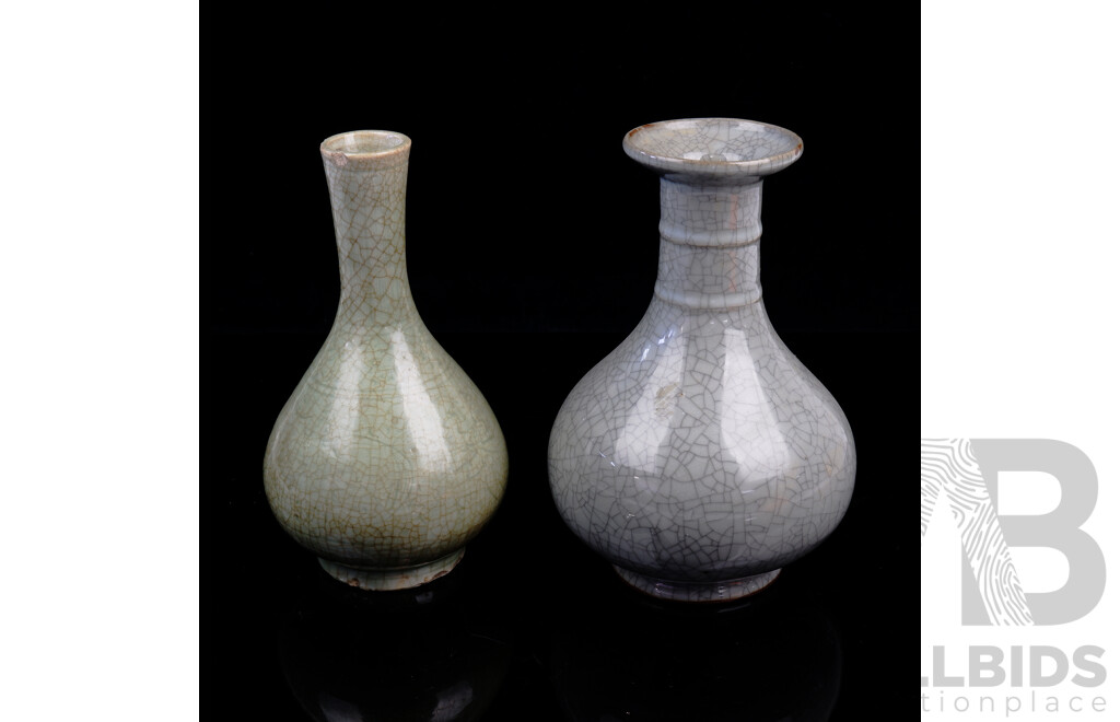 Chinese Porcelain Celadon Crackle Glazed Vases