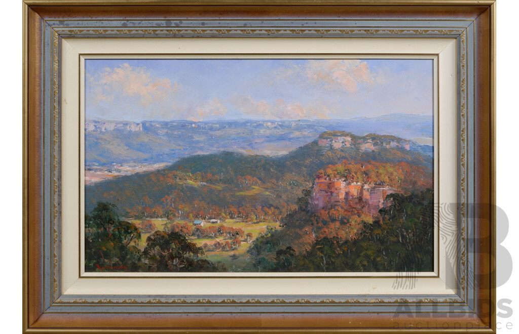 Charles Kooyman (20th Century, Australian), Above the Megalong Valley - Blue Mountains, Oil on Canvasboard