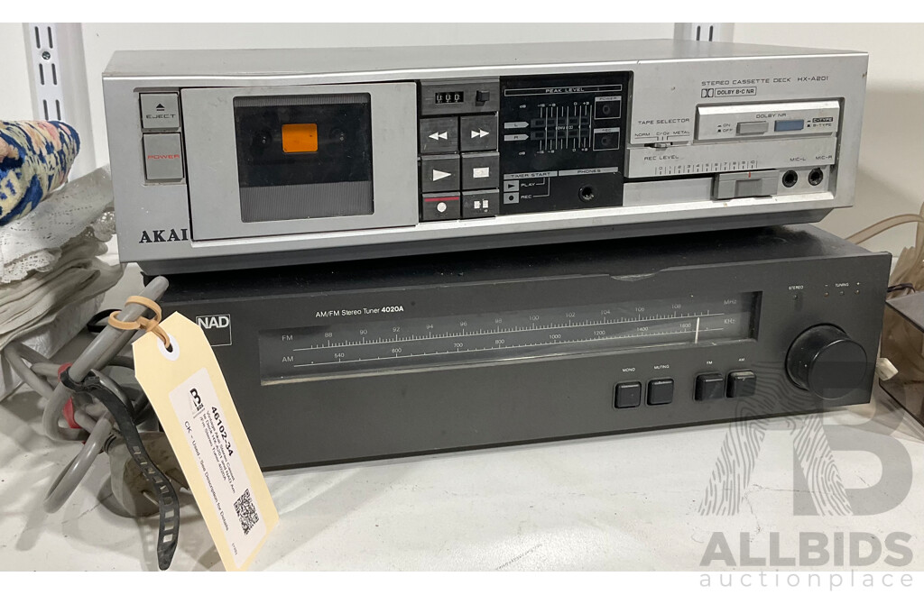 Vintage Akai Stereo Cassette Deck HX-A201 and NAD Am/Fm Stereo Tuner 4020A