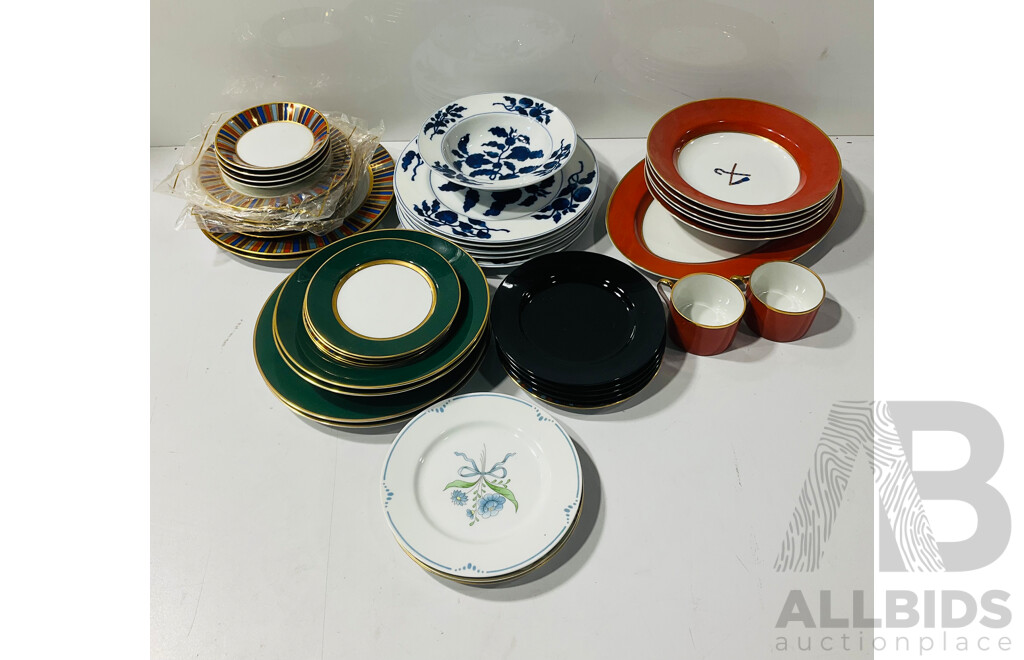 Large Collection Retro Fitz and Floyd Porcelain Dinner Ware in Variety of Patterns Including Ramses, Renaissance and More