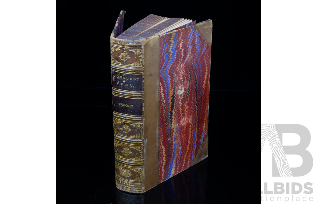 History of the Conquest of Peru, Willam H Prescott, George Routledge & Sons, London, 1890, Quarter Leather Bound Hardcover