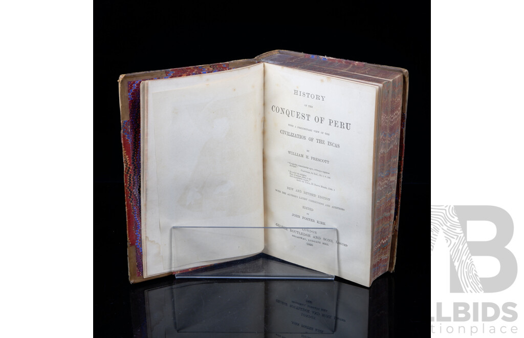 History of the Conquest of Peru, Willam H Prescott, George Routledge & Sons, London, 1890, Quarter Leather Bound Hardcover