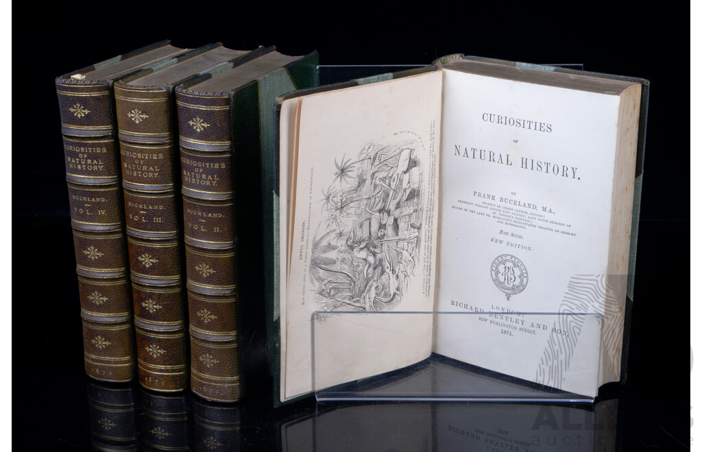 Curiosities of Natural History, F T Buckland, Richard Bentley & Sons, London , 1875, Volumes 1 to 4, Quarter Leather Bound Hardcovers