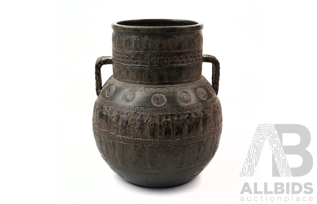 Bronze Twin Handled Jar with Ancient Greek Style Decoration