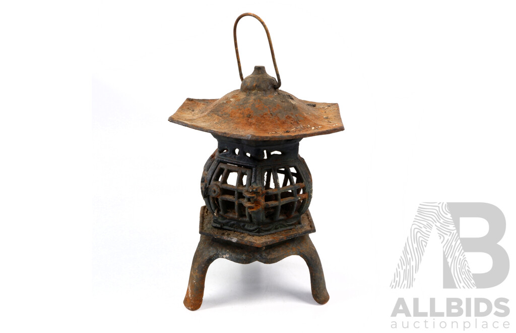 Vintage Japanese Iron Pagoda Form Garden Lantern