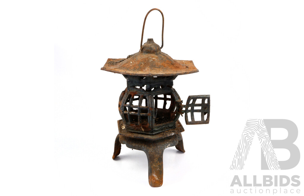 Vintage Japanese Iron Pagoda Form Garden Lantern