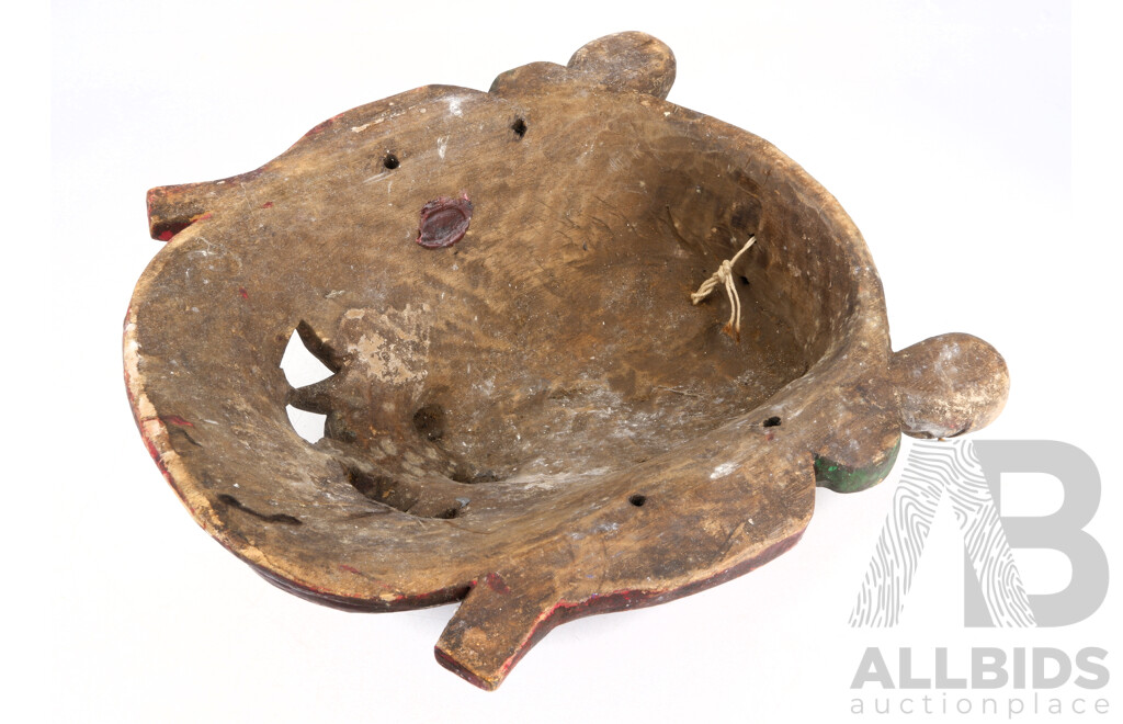 Antique Hand Carved and Decorated Himalayan Tibetan Angry Makahala Wooden Mask with Traces of Original Pigments