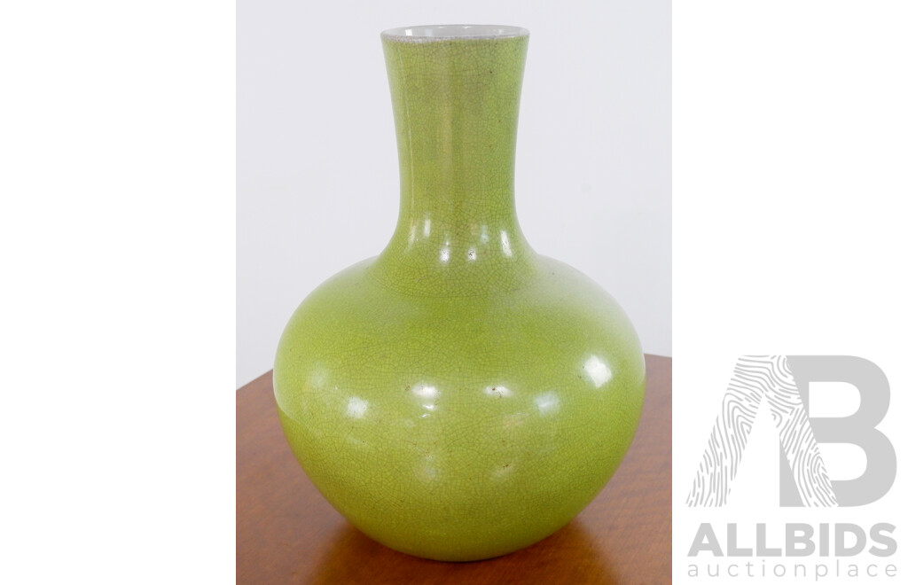 Large Japanese Ceramic Vase with Fine Crackle Glaze