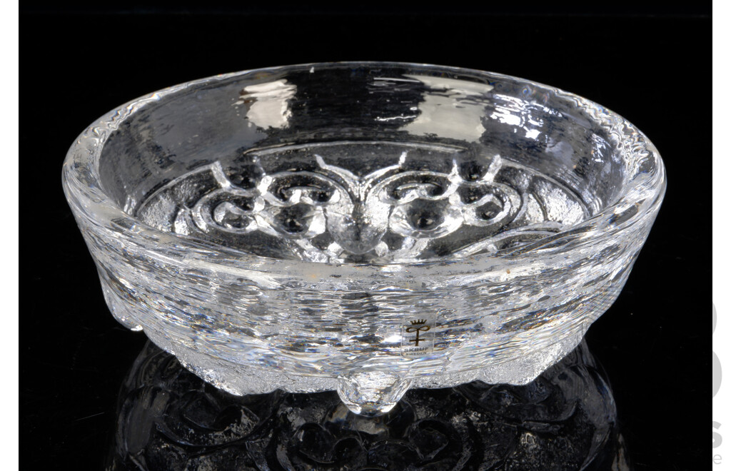 Mid Century Swedish Crystal Dish by Lars Hellsten for Skruf with Original Label