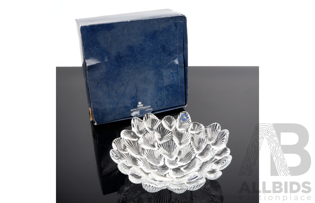 Mid Century Royal Copenhagen Crystal Scallop Form Dish with Original Label in Original Box