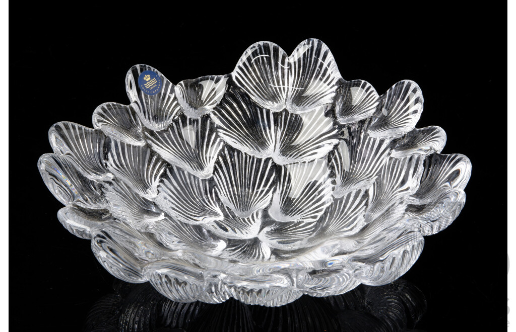 Mid Century Royal Copenhagen Crystal Scallop Form Dish with Original Label in Original Box