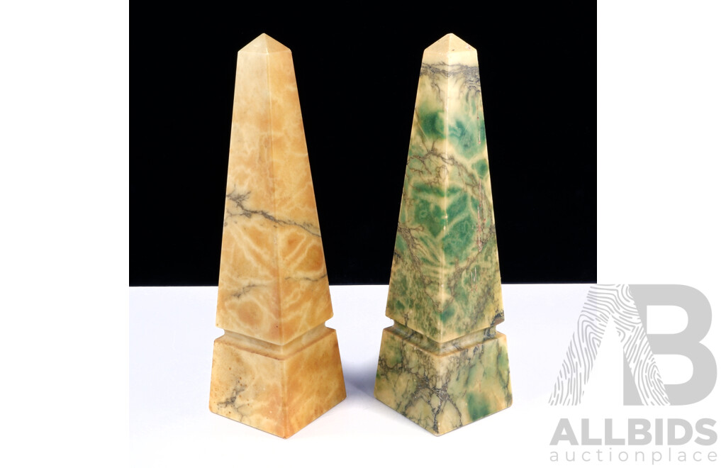 Two Italian Alabaster Decorative Obelisks