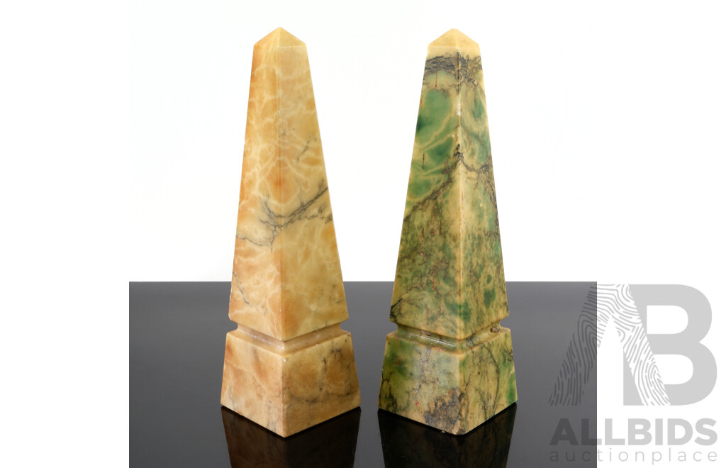 Two Italian Alabaster Decorative Obelisks