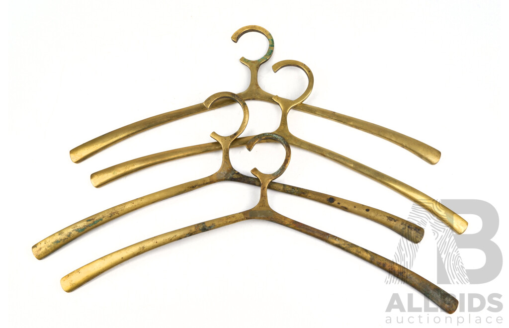 Set Four Vintage Solid Brass Coat Hangers