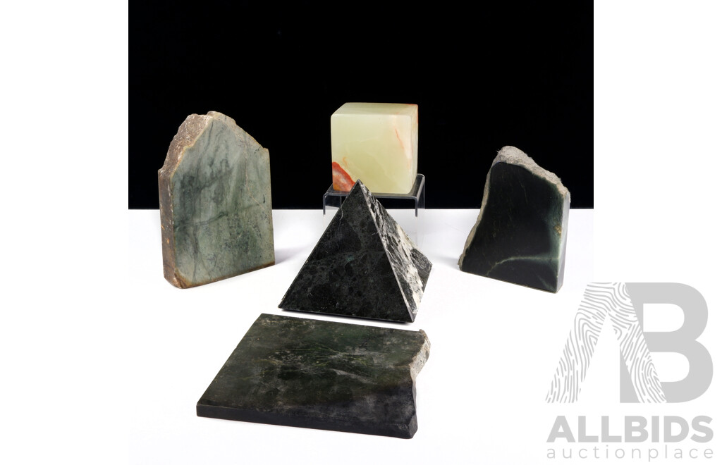 Collection Polished Stone Including NZ Green Stone Jade, Jade, Onyx Cube and More