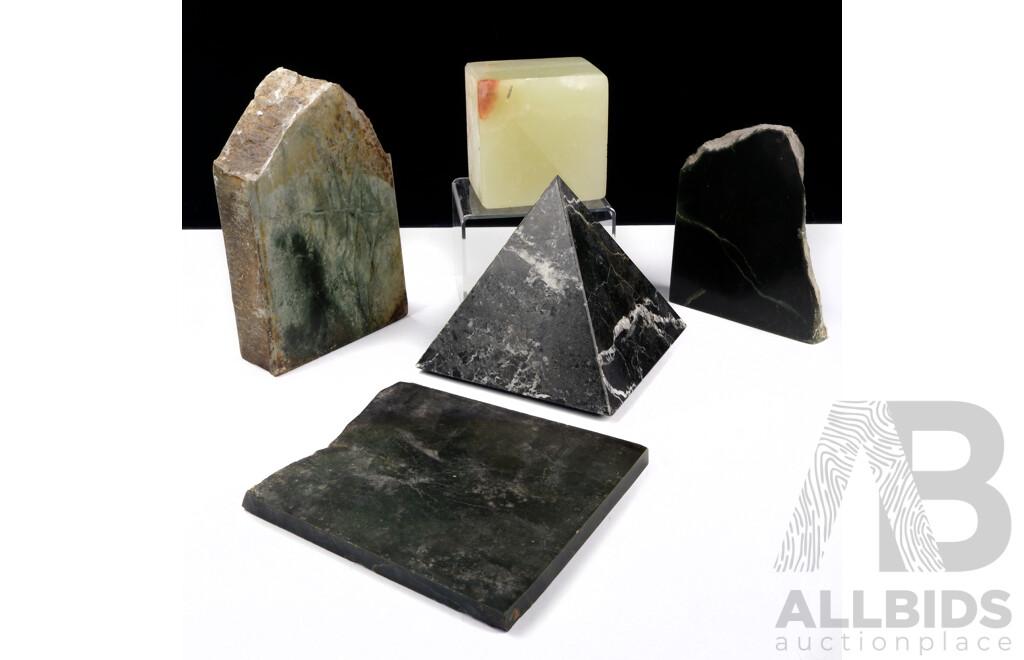 Collection Polished Stone Including NZ Green Stone Jade, Jade, Onyx Cube and More