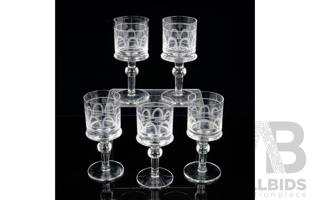 Set Five Mid Century Glass Goblets