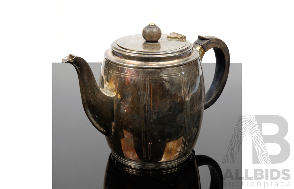 Antique Sterling Silver Barrel Form Teapot,  Birmingham, 1861