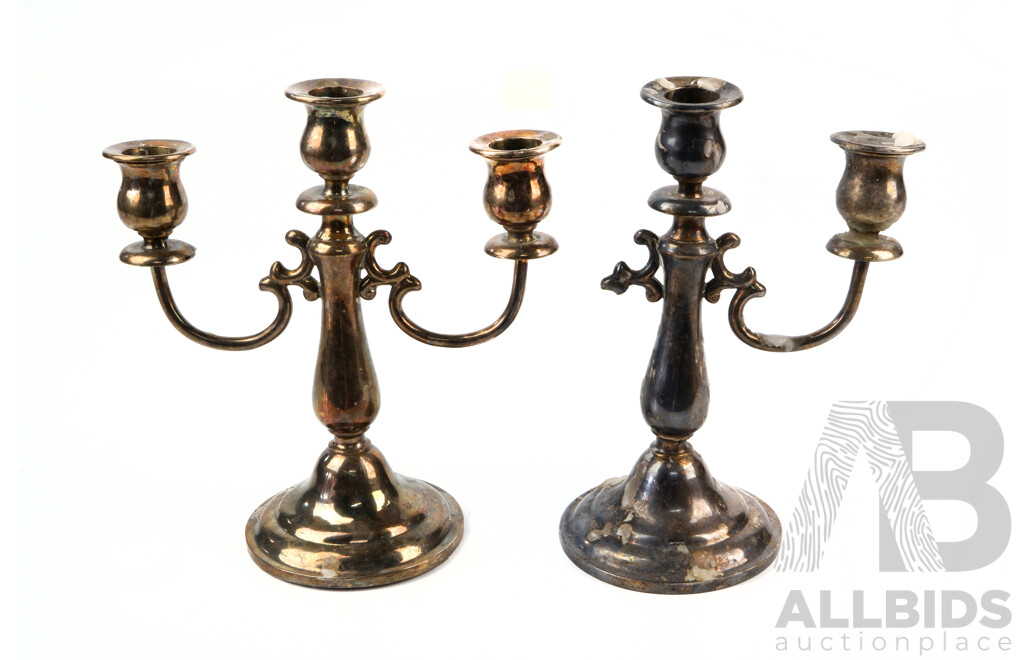 Pair Chinese Sterling Silver Candelabras with Weighted Bases