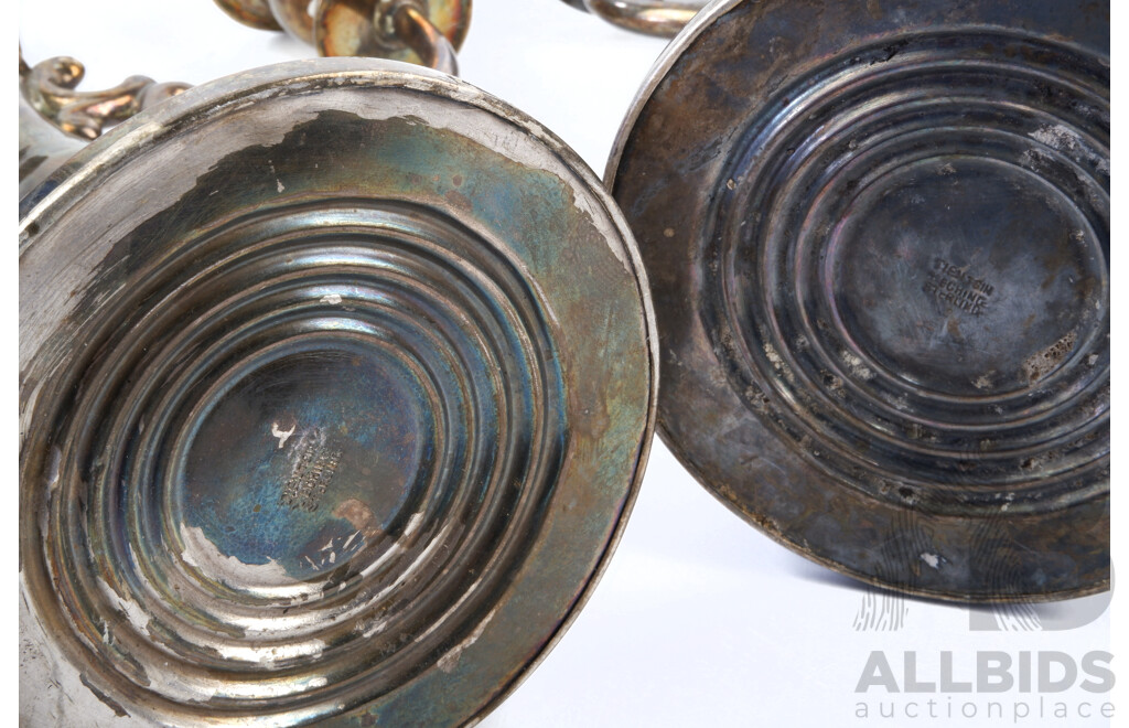 Pair Chinese Sterling Silver Candelabras with Weighted Bases