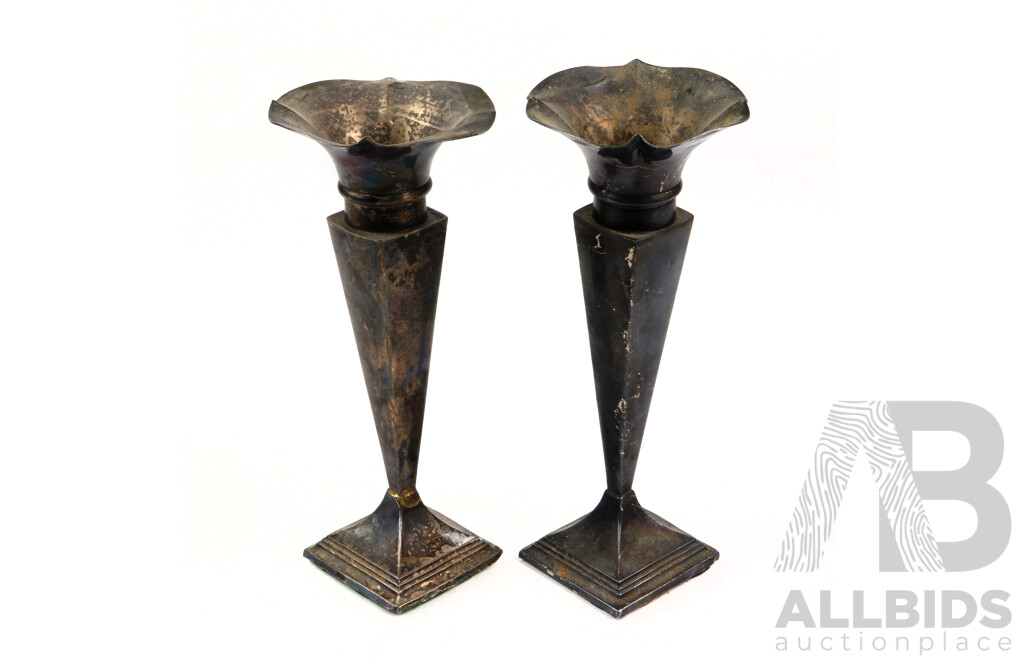 Pair Antique Sterling Silver Candle Holders with Weighted Bases, Sheffield 1906