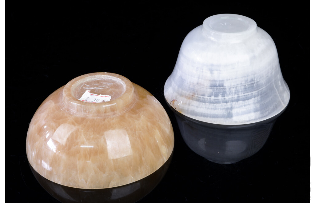 Two Chinese Carved Polished Agate Stone Dishes