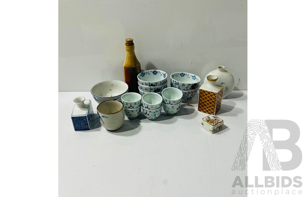 Collection Japanese Porcelain Pieces Including Cups, Vases and More