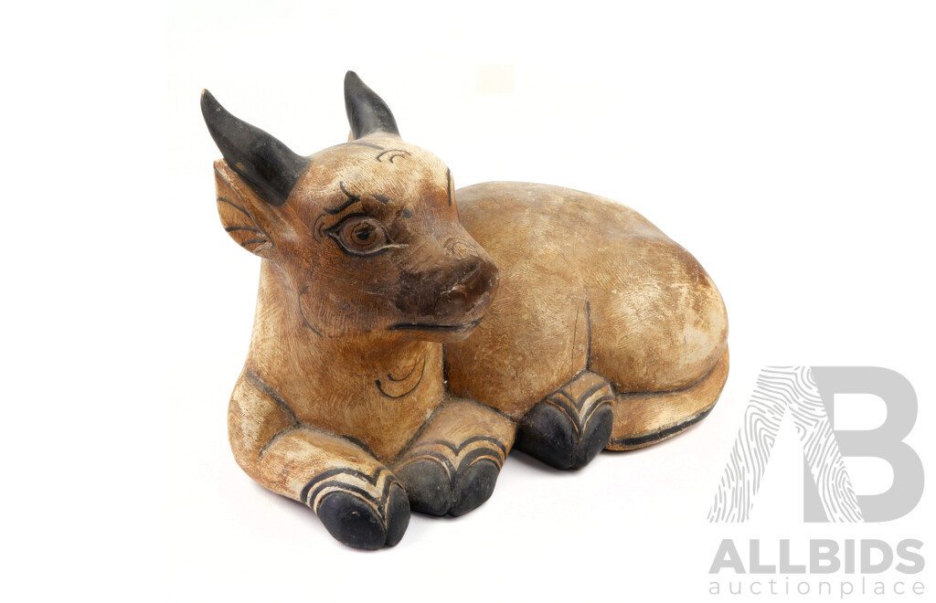 Chinese Carved and Decorated Wooden Antelope Figure