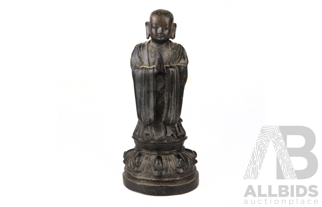 Antique Bronze Chinese Praying Mahakasyapa Statue