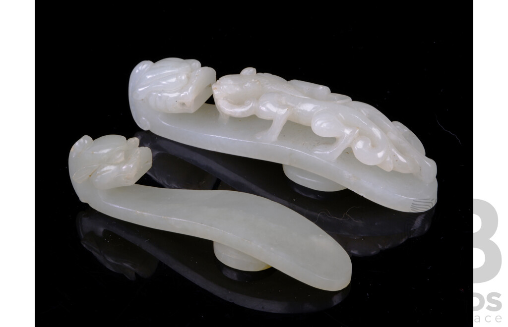 Two Chinese Scholars Jade Carved Brush Rests with Anthropomorphic Forms