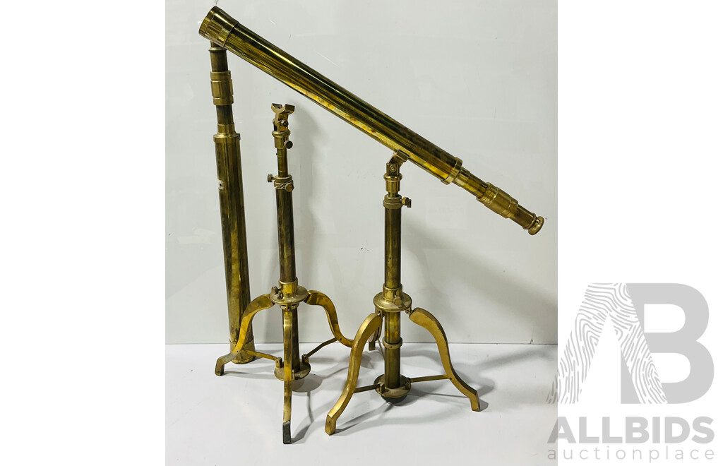 Pair Retro Antique Style Brass Telescopes on Stands