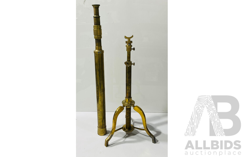 Pair Retro Antique Style Brass Telescopes on Stands