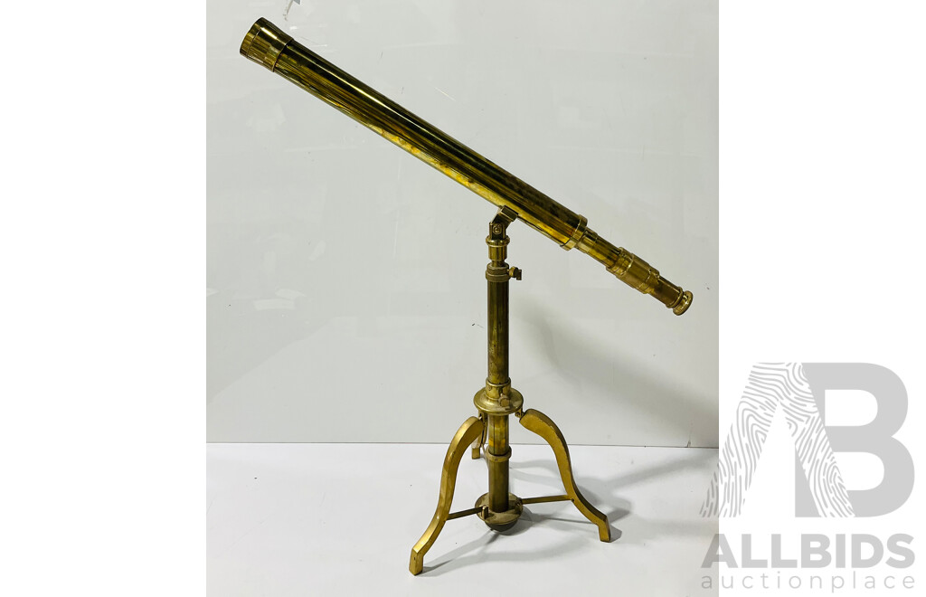 Pair Retro Antique Style Brass Telescopes on Stands