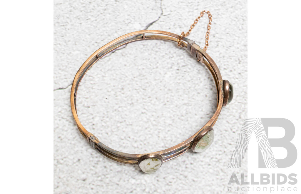 Antique 9ct Clear Moonstone Cabochon Bangle, 56mm, 10.70 Grams in Original 'A Saunders London Sydney' Presentation Box
