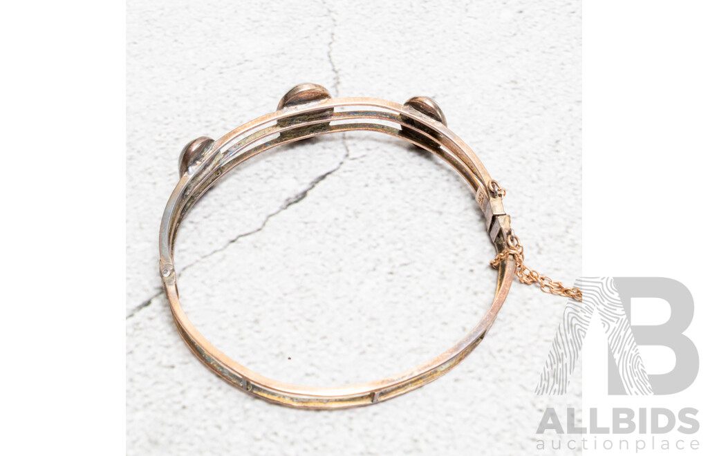 Antique 9ct Clear Moonstone Cabochon Bangle, 56mm, 10.70 Grams in Original 'A Saunders London Sydney' Presentation Box