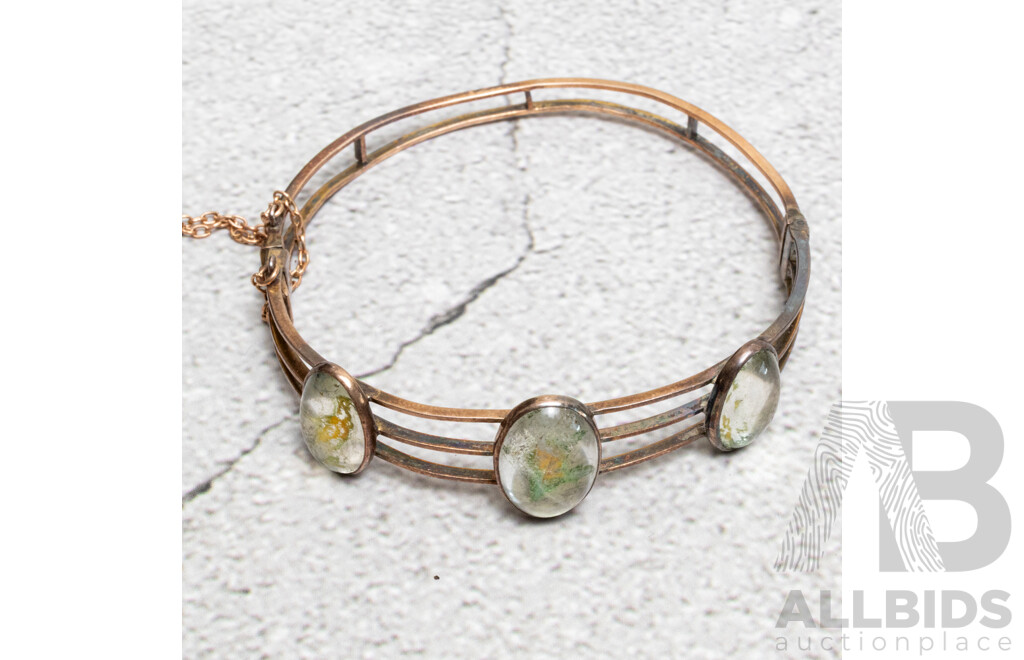 Antique 9ct Clear Moonstone Cabochon Bangle, 56mm, 10.70 Grams in Original 'A Saunders London Sydney' Presentation Box