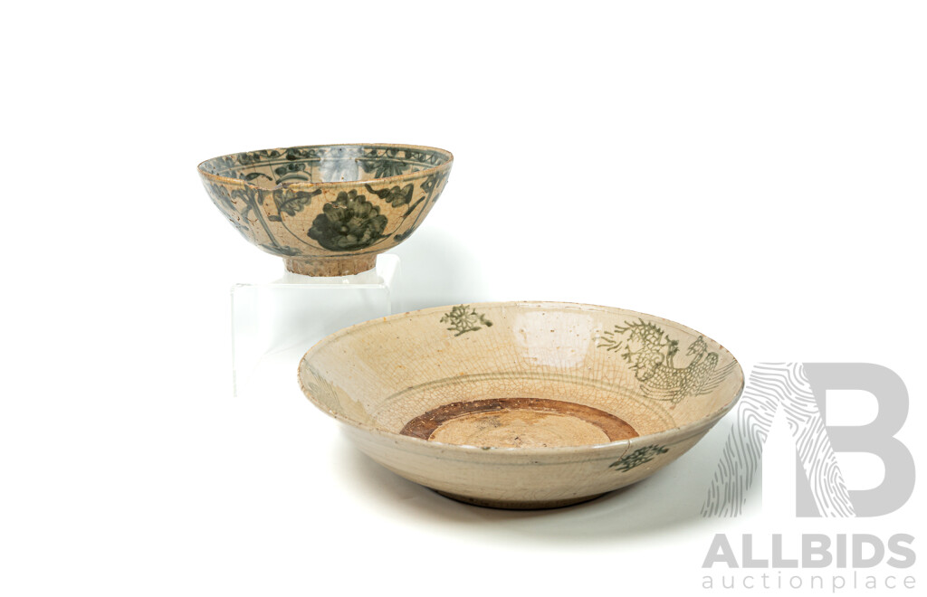 Antique Chinese Ming Swatow Ware Porcelain Dish, Circa 16th Century and Another Antique Chinese PIece