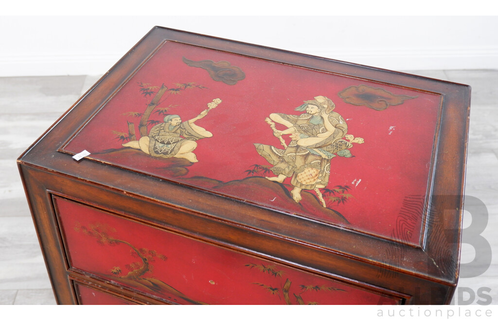 Painted Chinese Two Drawer Bedside Cabinet