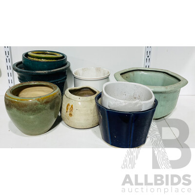 Collection Asian Ceramic Plant Pots Including Celadon Examples