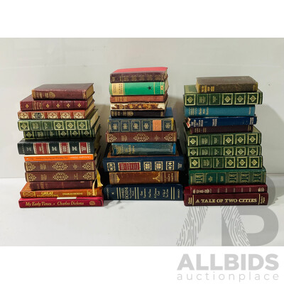 Collection Antique, Vintage and Other Charles Dickens Titles Including Fancy Binding Examples, Folio Society My Early Times, 1890 Edition PickwickPapers and More