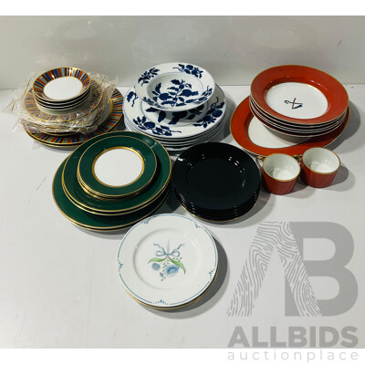 Large Collection Retro Fitz and Floyd Porcelain Dinner Ware in Variety of Patterns Including Ramses, Renaissance and More