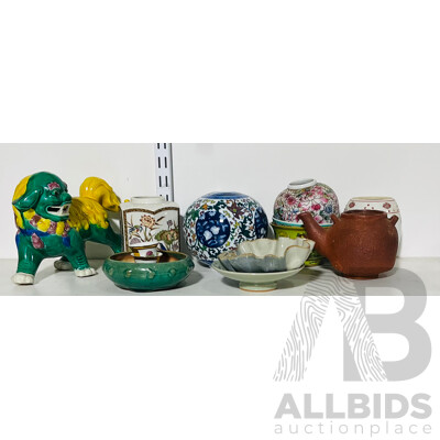 Collection Chinese Porcelain and Ceramics Including Pho Dog Statue, Vases and More