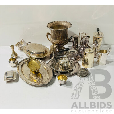 Large Collection VIntage and Other Silver Plate Including Champagne Bucket, Trays, Coffee Pots and  More