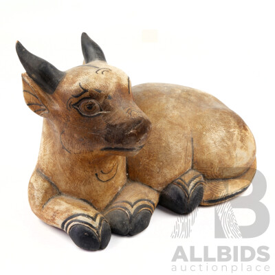 Chinese Carved and Decorated Wooden Antelope Figure