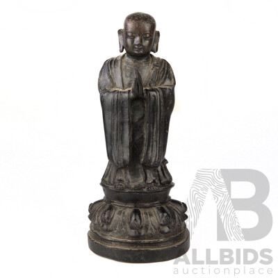 Antique Bronze Chinese Praying Mahakasyapa Statue