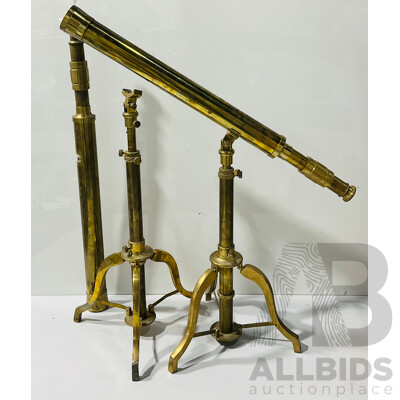 Pair Retro Antique Style Brass Telescopes on Stands