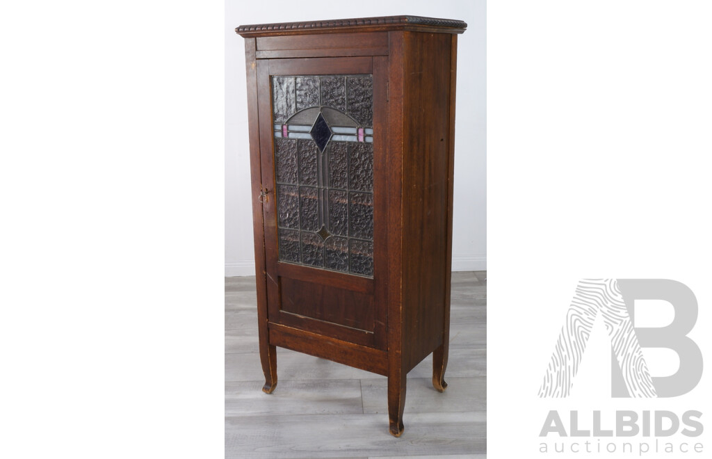 Tall Vintage Cabinet with Leadlight Glass Door