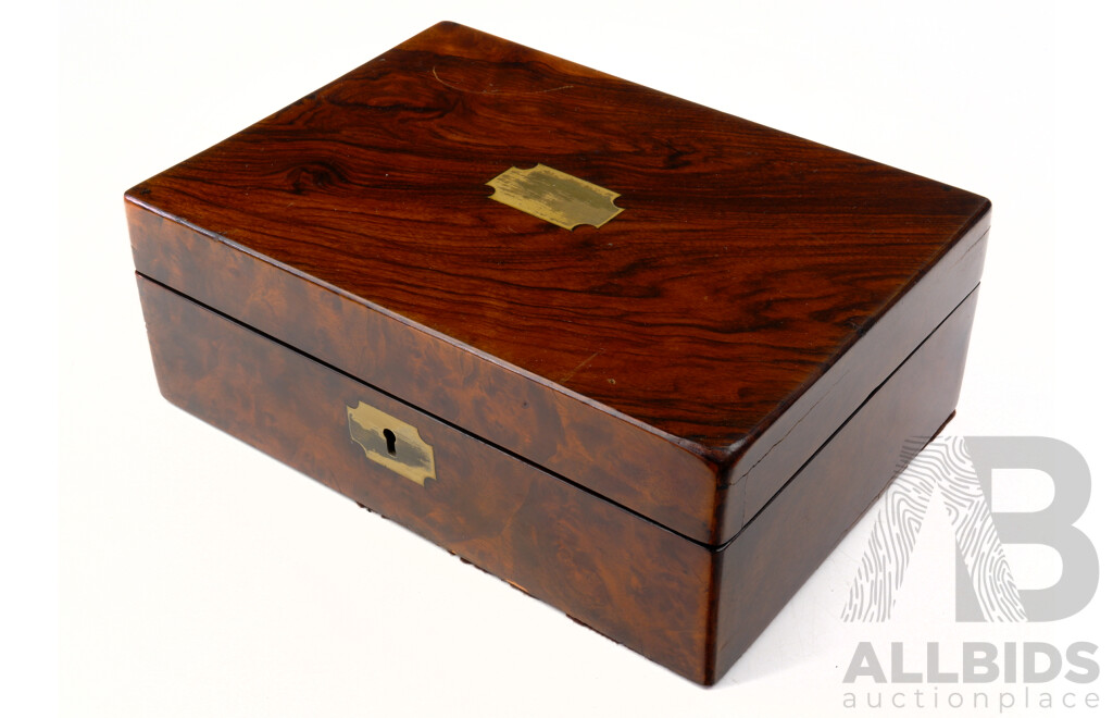 Antique Flame Mahogany BOx with Brass Shield and Escutcheon