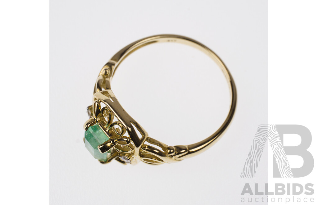 10ct Columbian Emerald & Diamond Set Ring, Size N, 2.04 Grams